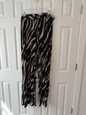 Fashion Nova Black & Cream Zebra-Print Wide Leg Pants
